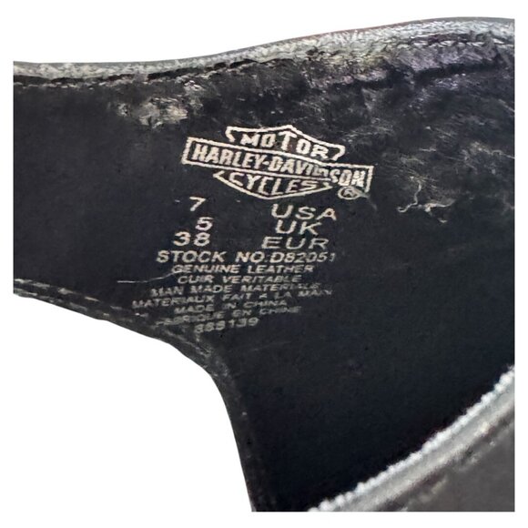 Harley Davidson Women’s Sandals Sz 7 Black Leather Open Toe Slide‎ Wedge - Picture 9 of 10